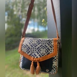 Spartina 449 Daufuskie Island Natural Linen Leather Crossbody Purse